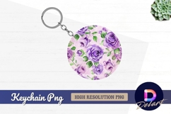 Purple roses circular background Round Keychain PNG Product Image 1