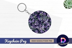 Purple flowers and green leaves Round Keychain PNG Product Image 1