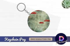 Red umbrellas with raindrops on textured Round Keychain PNG Product Image 1
