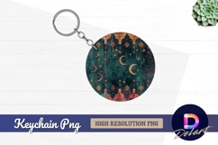 Celestial crescent moon and star Round Keychain PNG Product Image 1