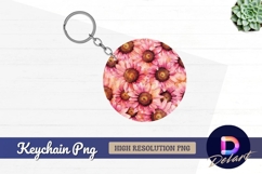Pink watercolor sunflower pattern Round Keychain PNG Product Image 1
