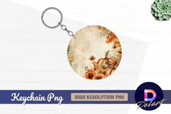 Autumn pumpkins and flowers Round Keychain PNG Product Image 1