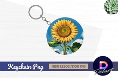 Artistic sunflower design on blue sky Round Keychain PNG Product Image 1
