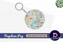 Watercolor birthday pattern with cupcakes Round Keychain PNG Product Image 1