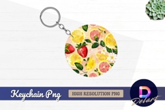 Lemon strawberry fruit pattern Round Keychain PNG Product Image 1