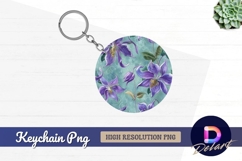 Purple clematis flowers on Round Keychain PNG Product Image 1