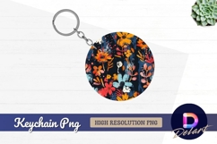 Abstract floral circle colorful Round Keychain PNG Product Image 1