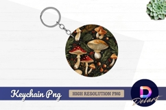 Whimsical mushroom and botanical Round Keychain PNG Product Image 1