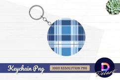 Blue plaid circle design Round Keychain PNG Product Image 1