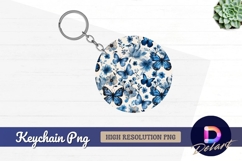 Blue butterfly floral design Round Keychain PNG Product Image 1