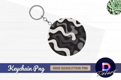 Abstract wavy black white round keychain png Product Image 1