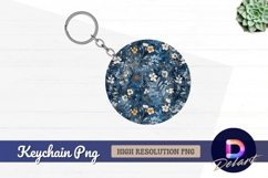 Blue floral pattern Round Keychain PNG Product Image 1