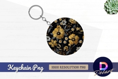Golden floral embroidery pattern Round Keychain PNG Product Image 1