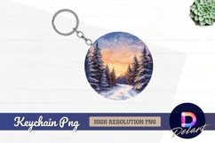 Snowy winter forest path Round Keychain PNG Product Image 1