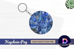 Floral pattern blue and golden Round Keychain PNG Product Image 1