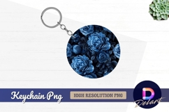 Moody blue roses pattern Round Keychain PNG Product Image 1