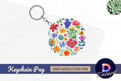 Watercolor floral pattern Round Keychain PNG Product Image 1