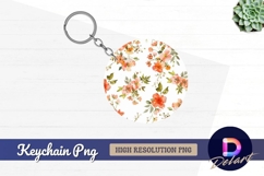 Watercolor orange floral patter Round Keychain PNG Product Image 1
