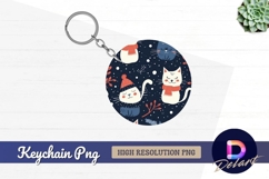 Winter cats seamless Round Keychain PNG Product Image 1