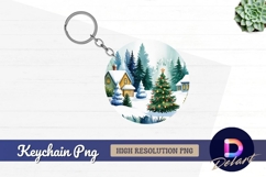 Watercolor christmas village round keychain png Product Image 1