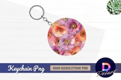 Watercolor floral circle design Round Keychain PNG Product Image 1