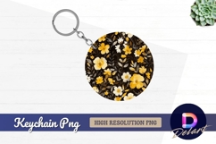 Yellow and white floral Round Keychain PNG Product Image 1