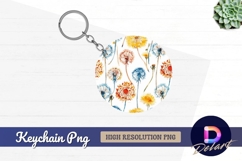 Colorful dandelion watercolor pattern Round Keychain PNG Product Image 1