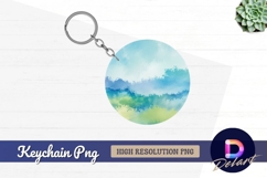 Abstract watercolor landscape round keychain design Product Image 1