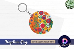 Bright colorful floral circle design round keychain png Product Image 1