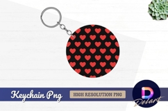 Red hearts pattern on black round keychain png Product Image 1