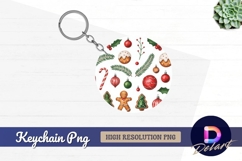 Watercolor christmas ornament round keychain png Product Image 1