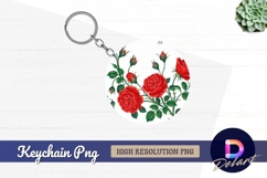Red roses and buds round keychain png Product Image 1
