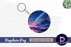 Colorful starry night mountain Round Keychain PNG Product Image 1