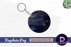 Eerie mansion over water round keychain png Product Image 1