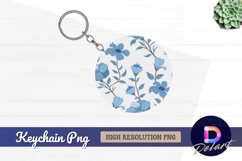Blue floral pattern round keychain png Product Image 1