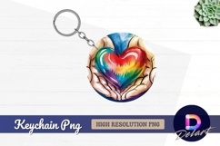 Hands holding colorful heart round keychain png Product Image 1