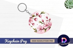 Watercolor cherry blossom round keychain png design Product Image 1