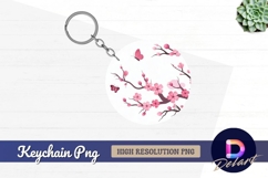 Cherry blossom branch with butterflies round keychain png Product Image 1