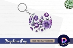 Watercolor purple floral design round keychain png Product Image 1