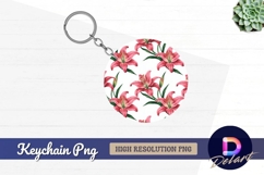 Pink lilies floral pattern for round keychain PNG Product Image 1