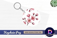 Watercolor pink cherry blossom round keychain png Product Image 1