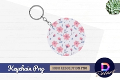 Pink floral design round keychain png Product Image 1
