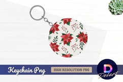 Poinsettia floral pattern round keychain png Product Image 1
