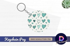 Teal heart pattern round keychain png Product Image 1