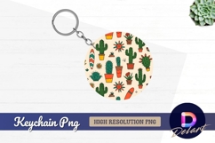 Colorful cactus pattern Round keychain png Product Image 1