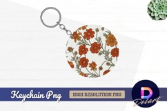 Orange flowers circular background round keychain png Product Image 1