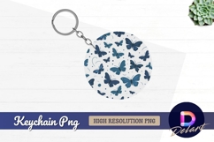 Blue butterflies pattern round keychain png Product Image 1