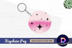 Pink gradient with stars round keychain png Product Image 1