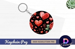 Watercolor hearts and roses round keychain png Product Image 1