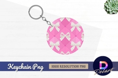 Pink quilted pattern with white bows round keychain png Product Image 1